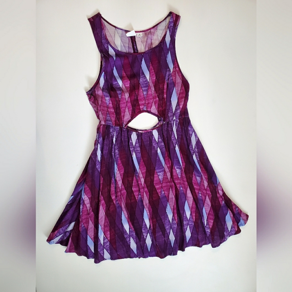 Purple And Pink Printed Summer Sundress With Cut Outs Size M